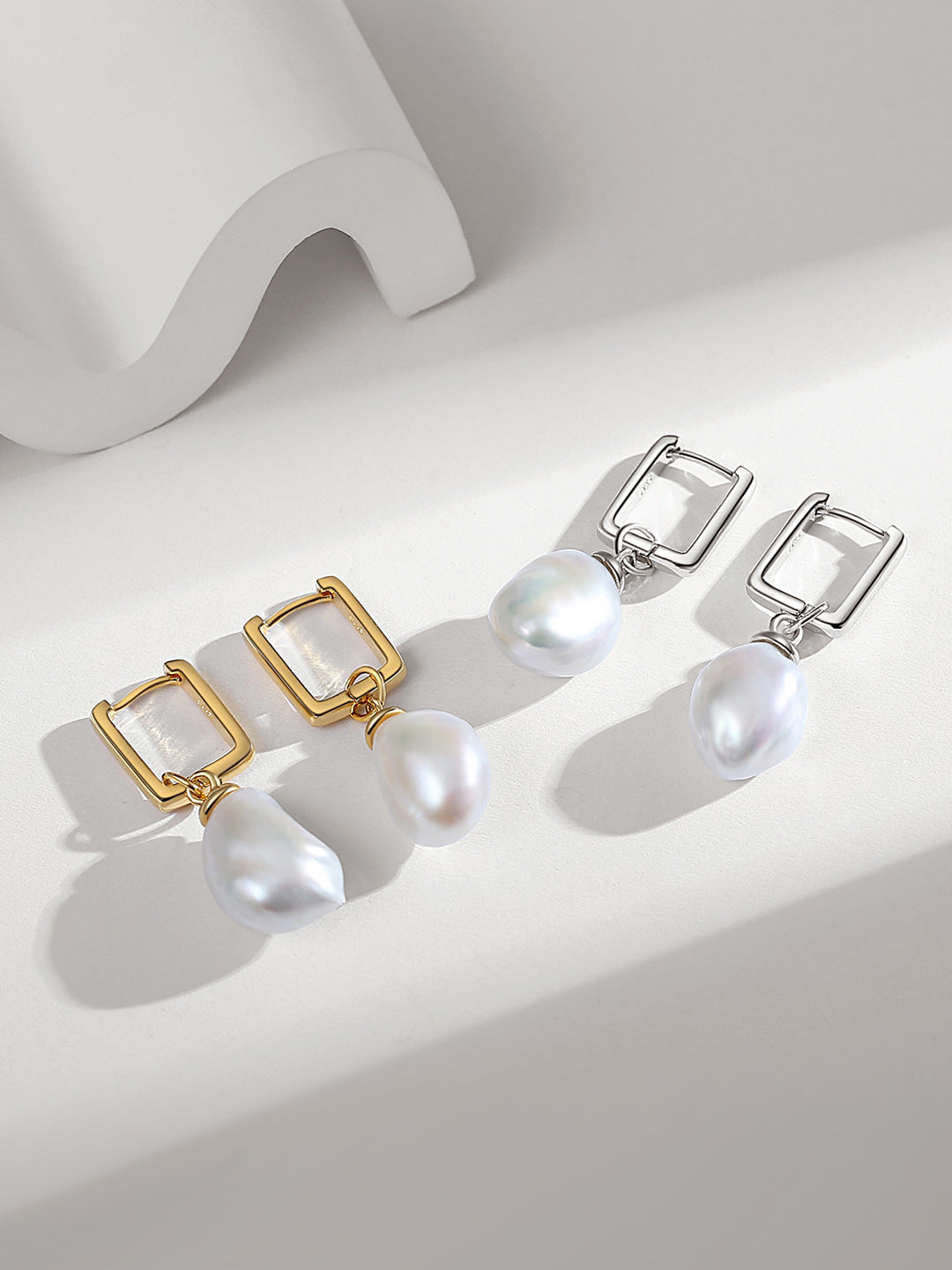Square Baroque Pearl Hoops