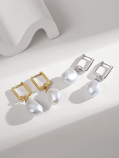 Square Baroque Pearl Hoops